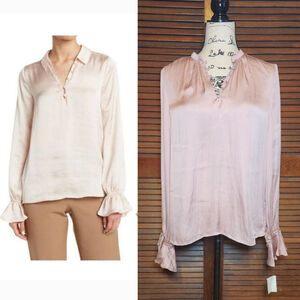Paige Resa Light Pink Satin Ruffle Blouse